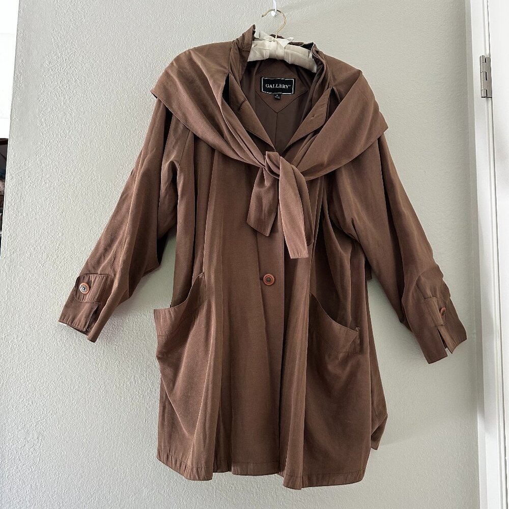 Gallery Brown Hooded Water Resistant Rain Jacket Size M